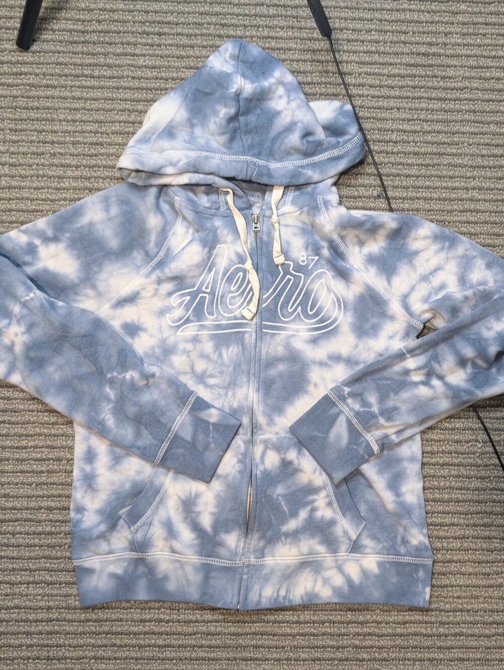 Aeropostale Light Blue and White Tie-Dye Zip Hoodie - Women